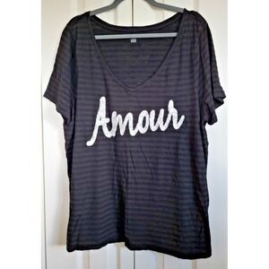 Lane Bryant Top Women's Size 18/20 Amour Sequin Black V Neck‎ Short Sleeve Shirt